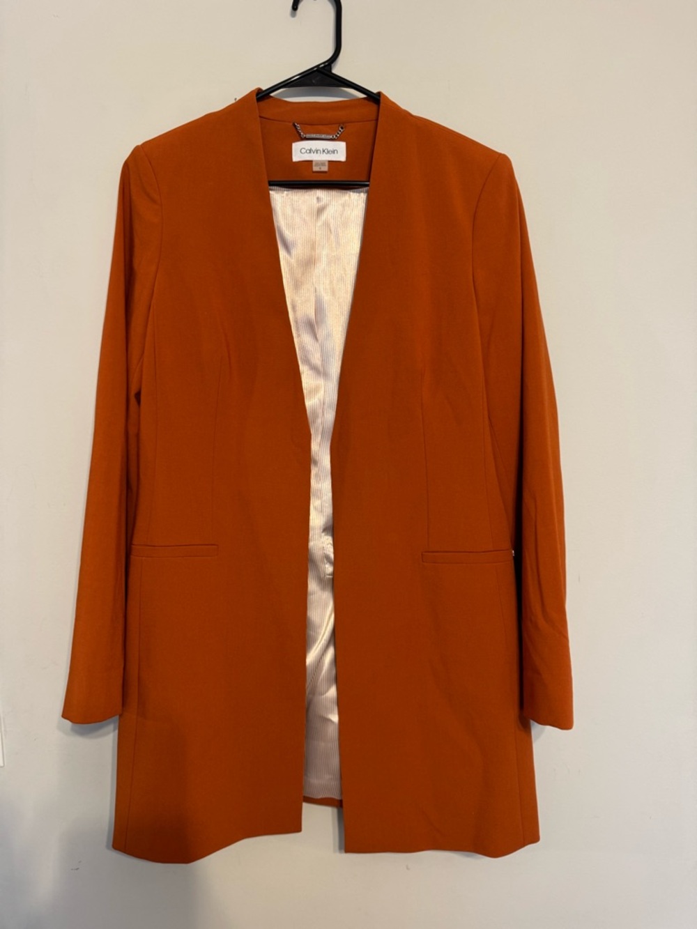 Calvin Klein Longline Orange Open Front Blazer size 12 - Picture 2 of 5